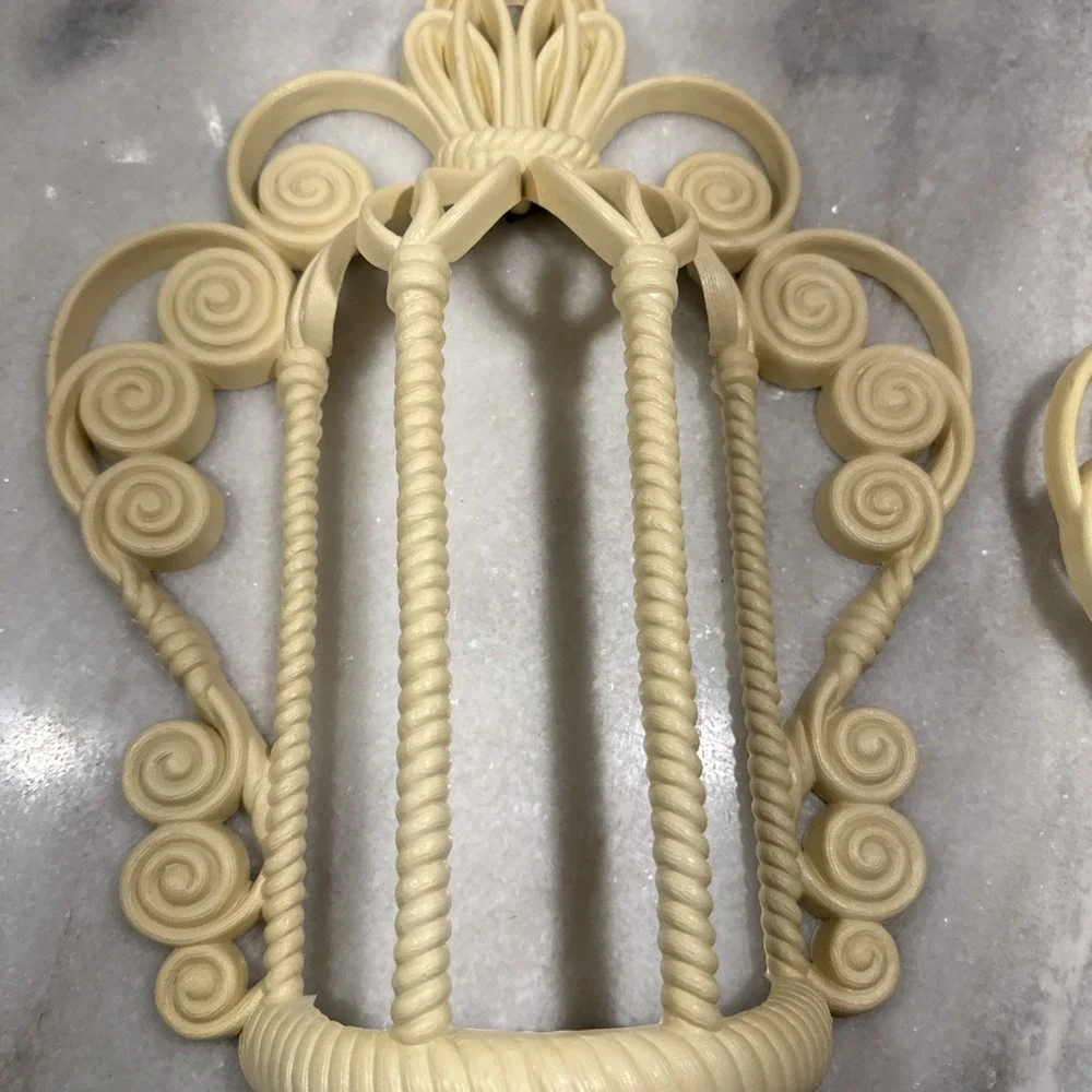 Vintage Burwood Products Cream Faux‎ Rattan Wall Pocket Planter Plaque Decor MCM